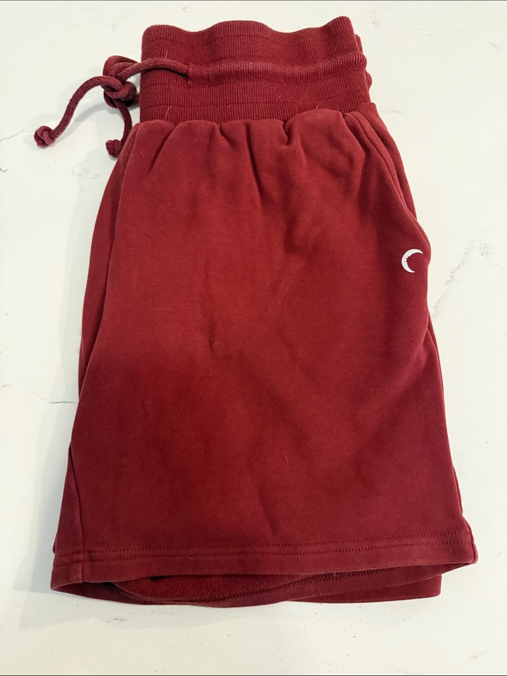 Maroon Drawstring Lounge Shorts with Crescent Logo